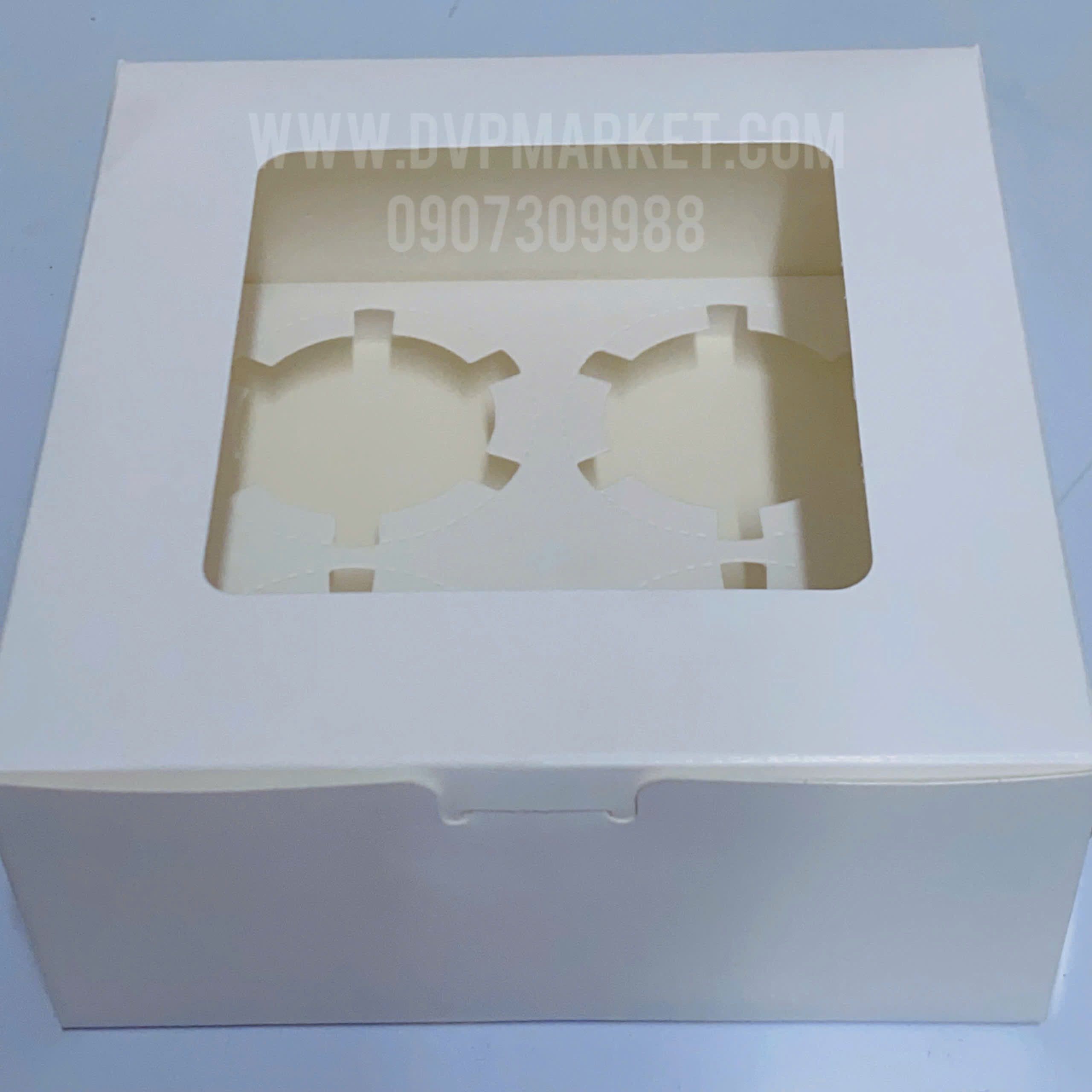 Set 5 - Hộp đựng bánh cupcake - 4 bánh - Mở nắp (Trắng)