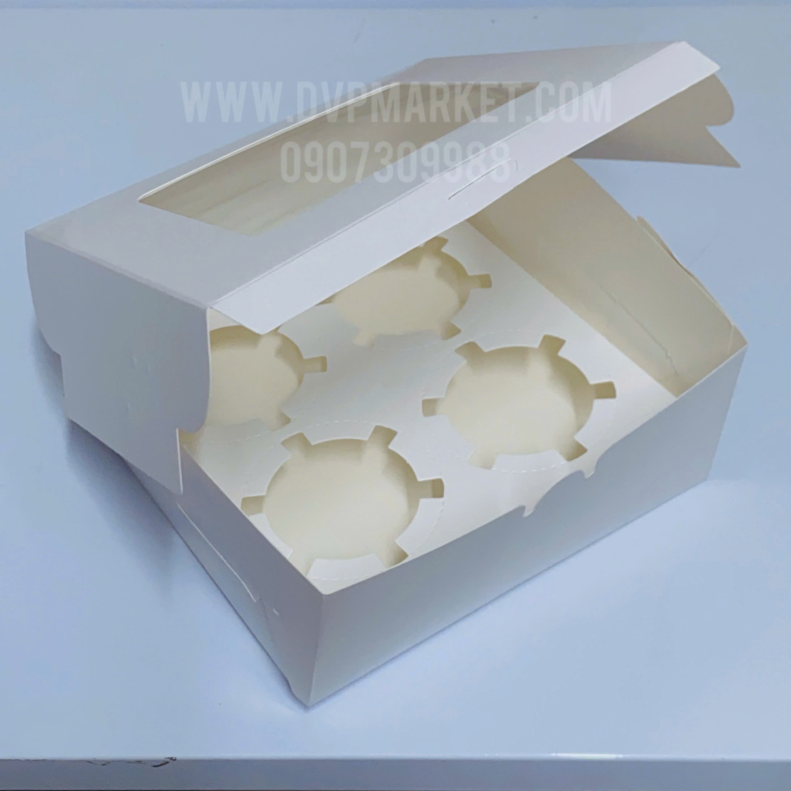 Set 5 - Hộp đựng bánh cupcake - 4 bánh - Mở nắp (Trắng)
