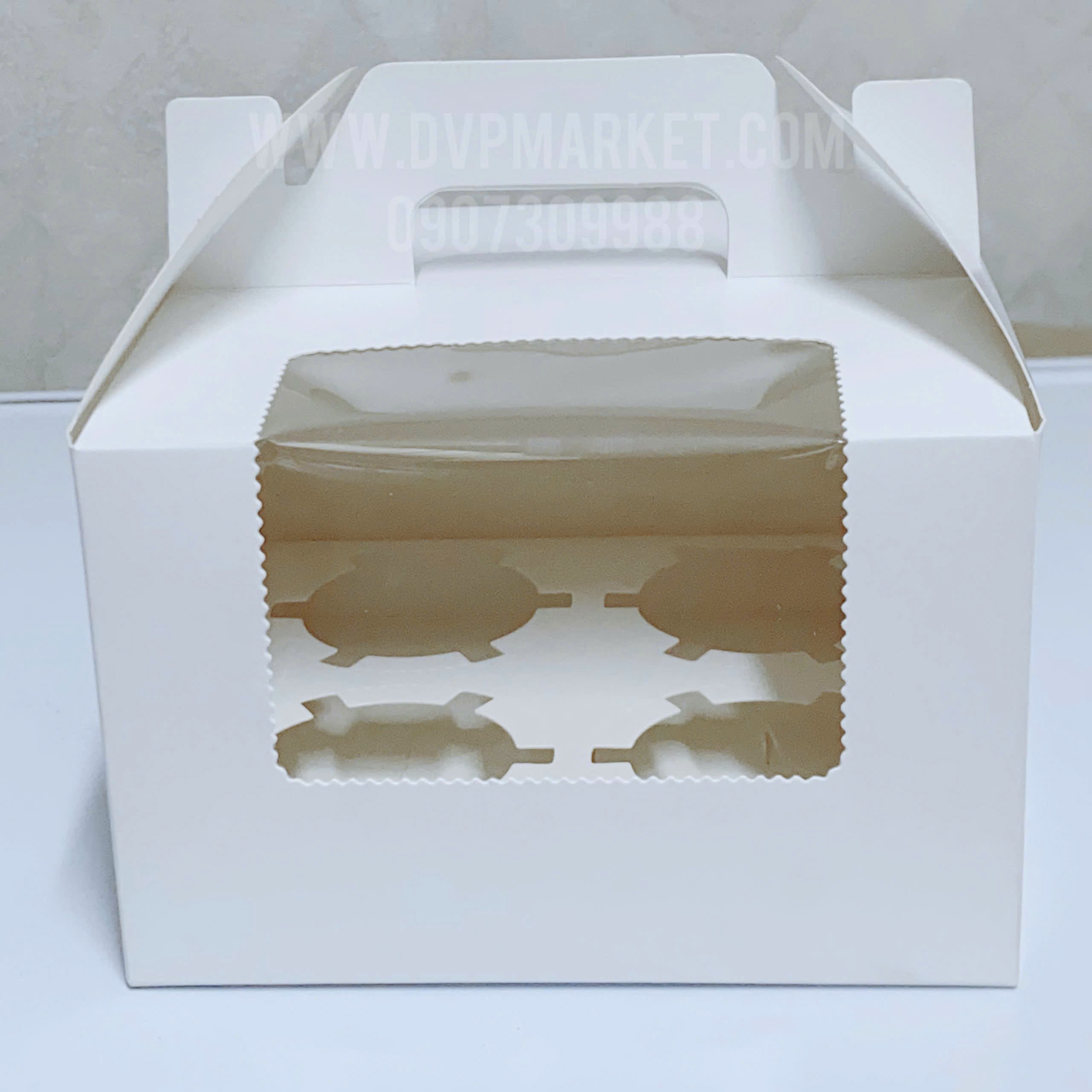 Set 5 - Hộp đựng bánh cupcake - 4 bánh - Xách tay (Trắng)