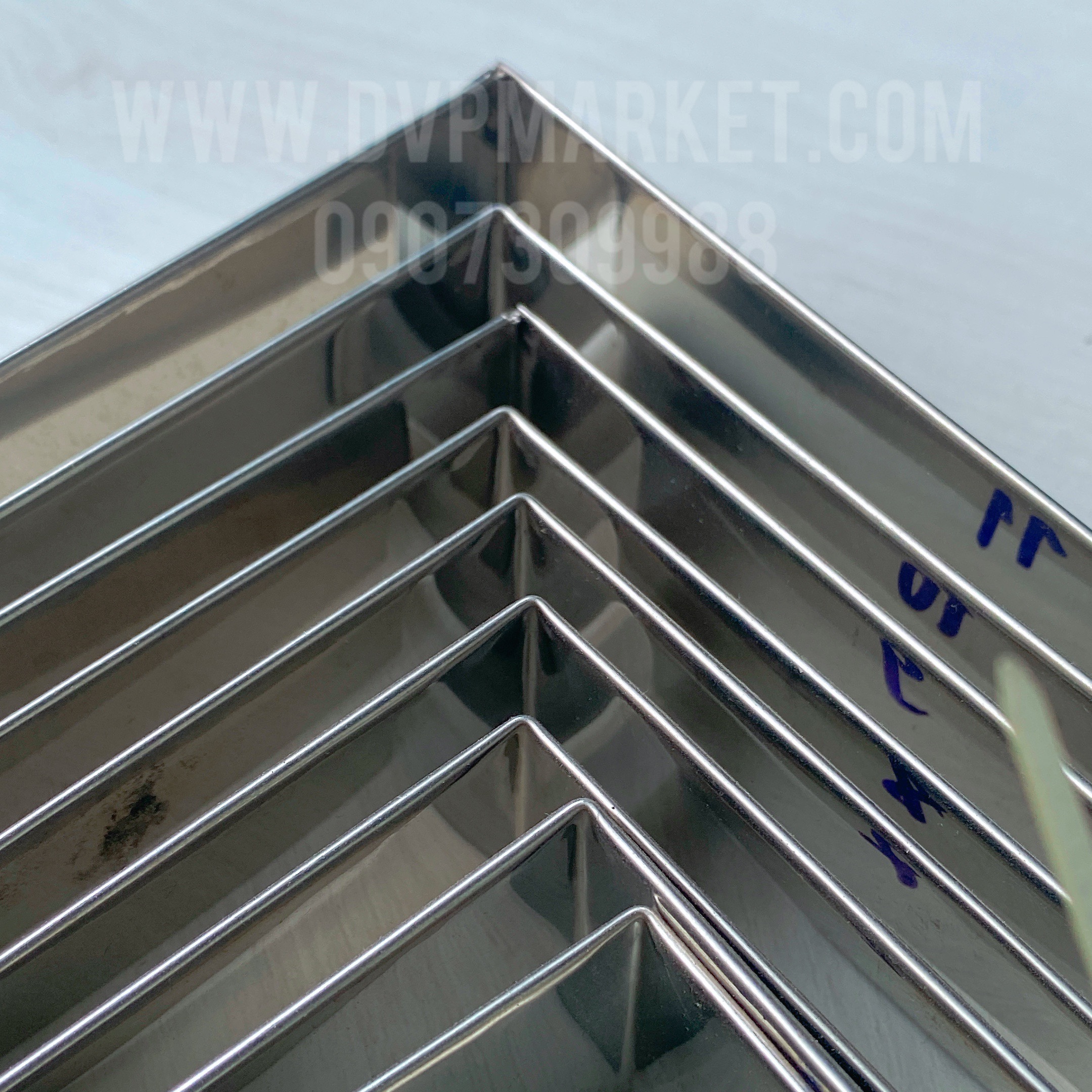 Bộ 9 khuôn mousse vuông inox 304 (size 3x4 - 3x12)