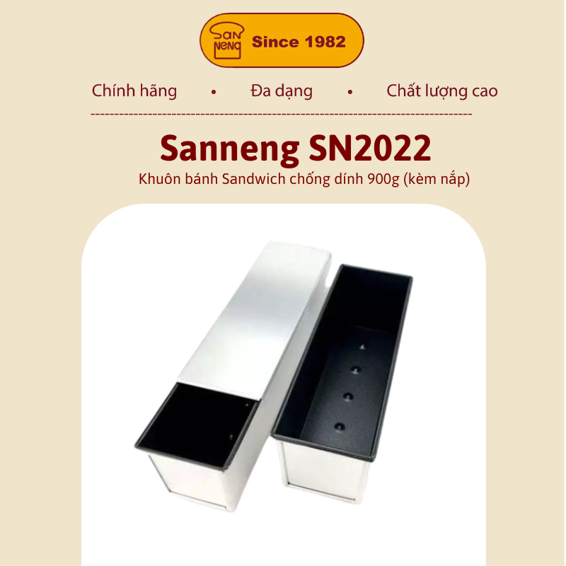 Sanneng SN2022 - Khuôn bánh Sandwich chống dính 900g (kèm nắp)