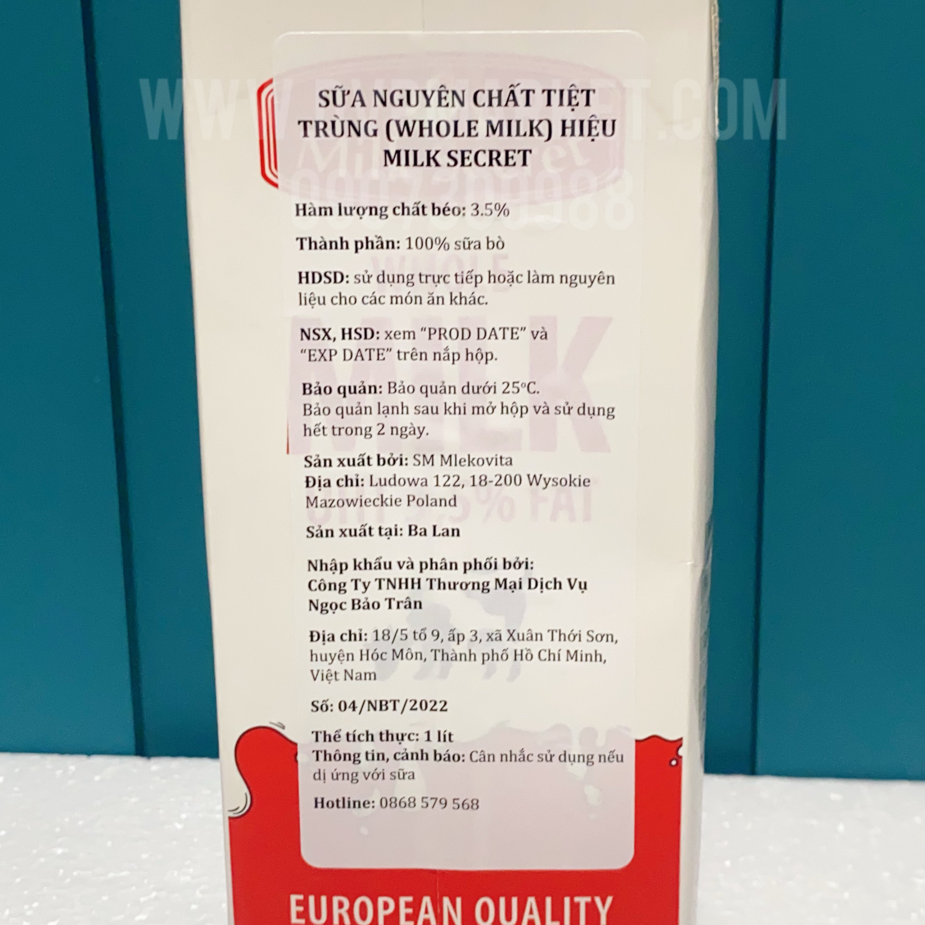 Secret - Sữa tươi nguyên chất tiệt trùng UTH 1L