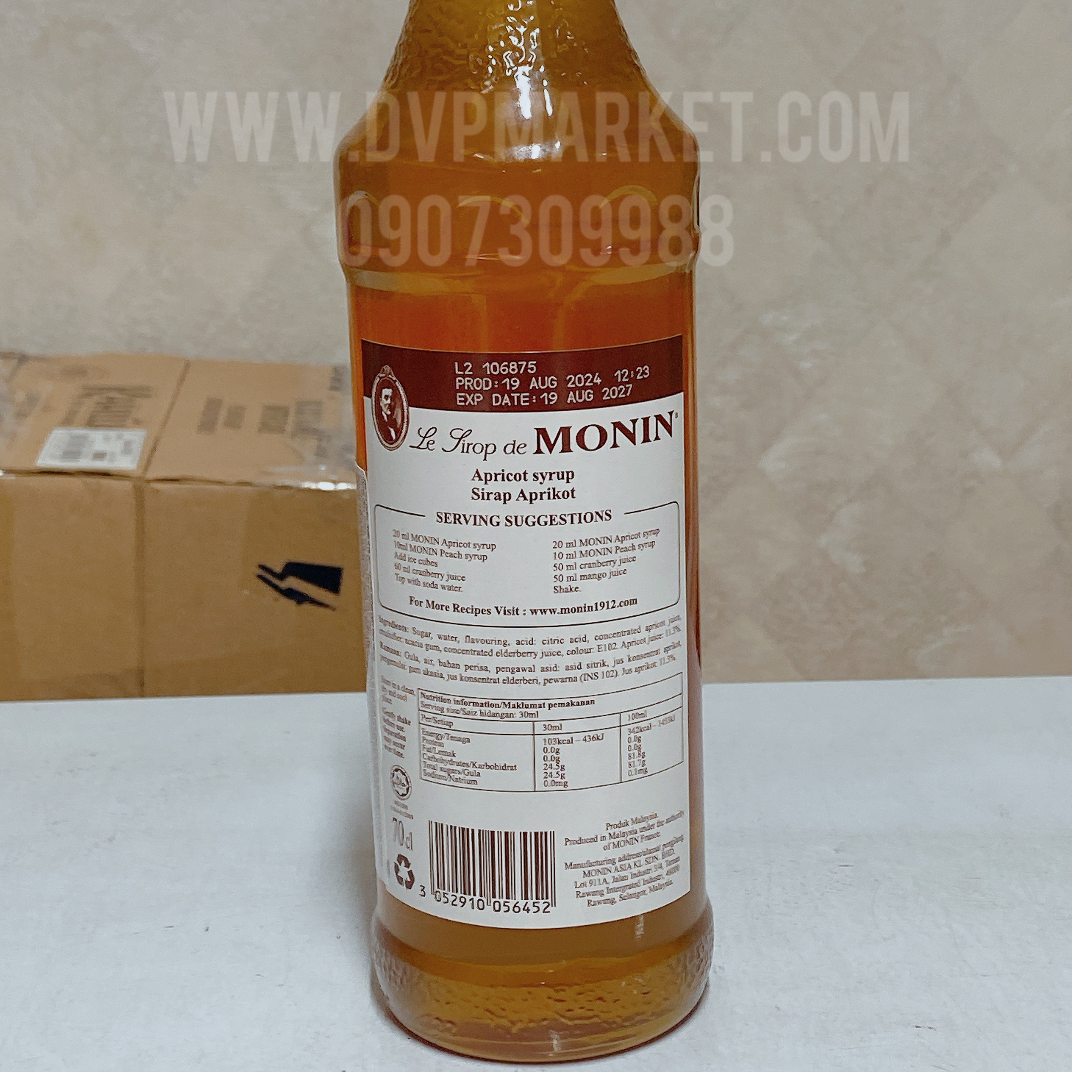 Syrup Monin Apricot 700ml - Quả mơ