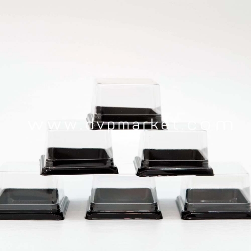 Trung Thu - Hộp bánh nhựa - Vuông  - Đế đen - 75g (Lốc 50c)