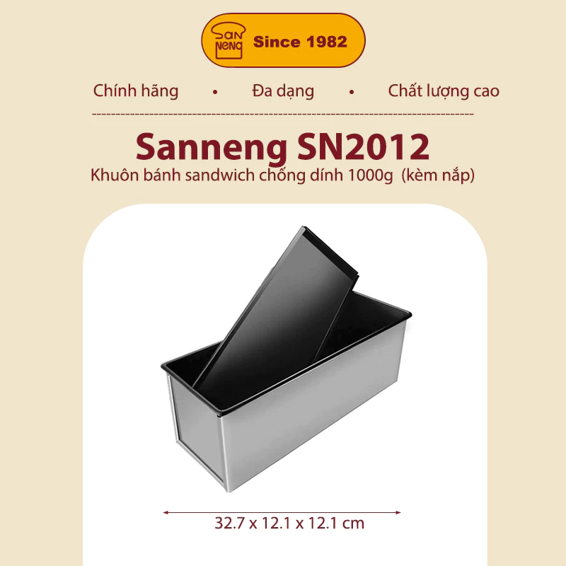 Sanneng SN2012- Khuôn bánh Sandwich chống dính 1000g (kèm nắp)