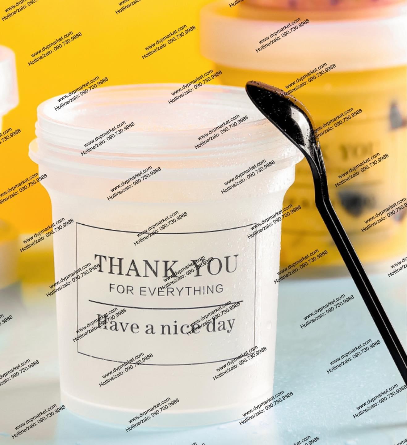S - Hộp nhựa nắp trắng đựng kem Thank you 500ml - 360 cái/thùng