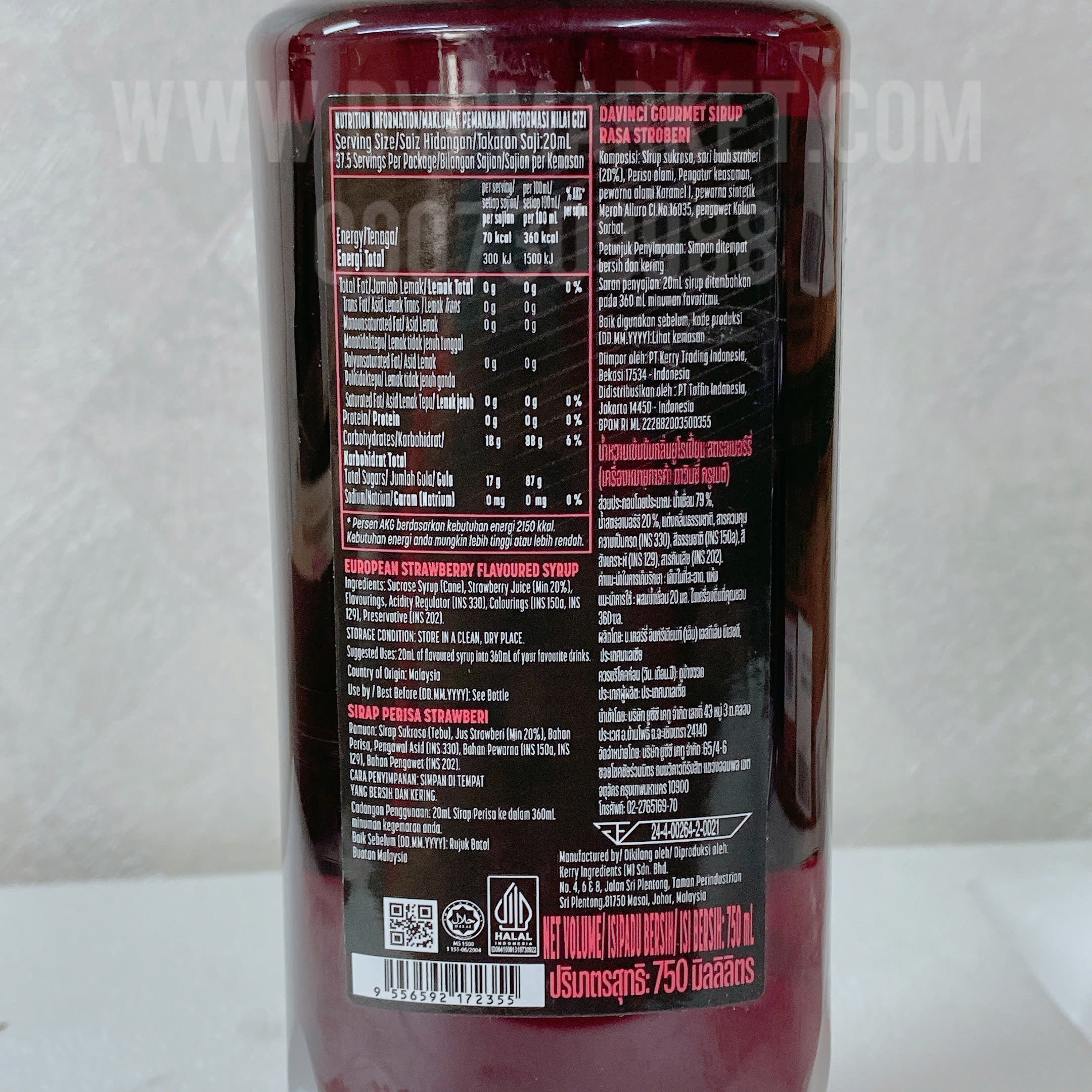 Syrup Davinci Gourment Strawberry - Dâu (750ml)