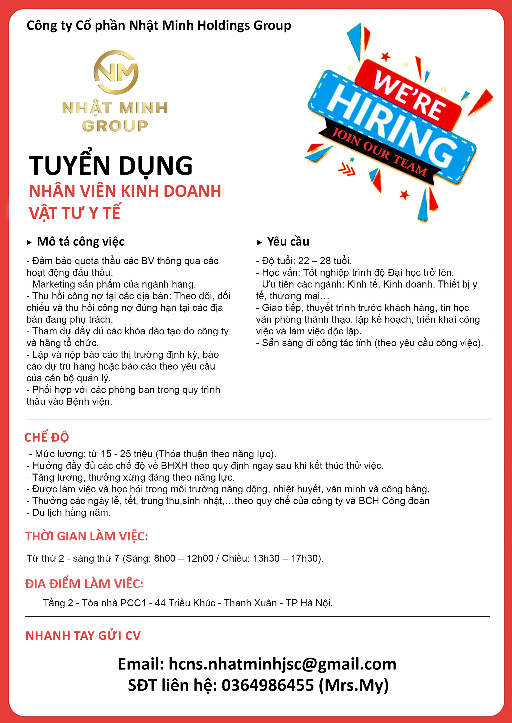 NHẬT MINH GROUP TUYỂN DỤNG NHÂN VIÊN KINH DOANH VẬT TƯ Y TẾ