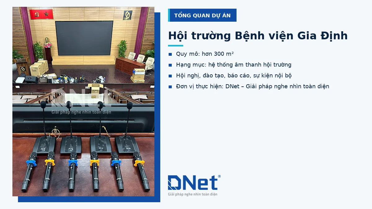 Hội trường Bệnh viện Gia Định với micro hội nghị OBT và micro không dây Guinness
