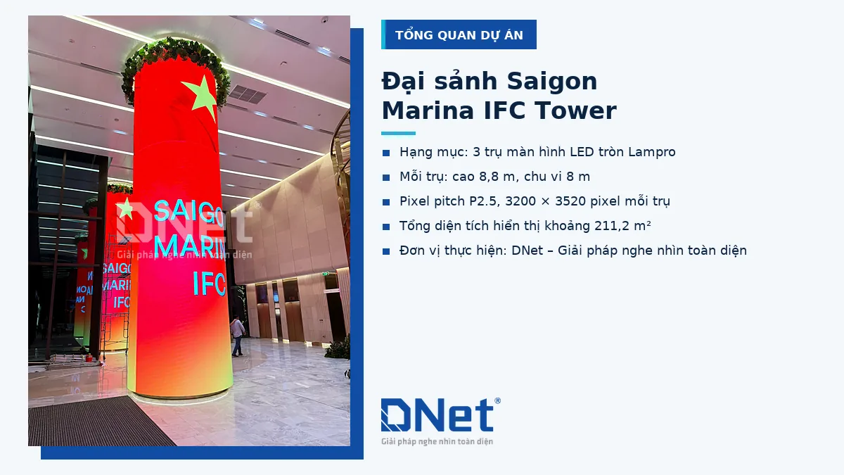 Trụ màn hình LED tròn Lampro tại đại sảnh Saigon Marina IFC Tower