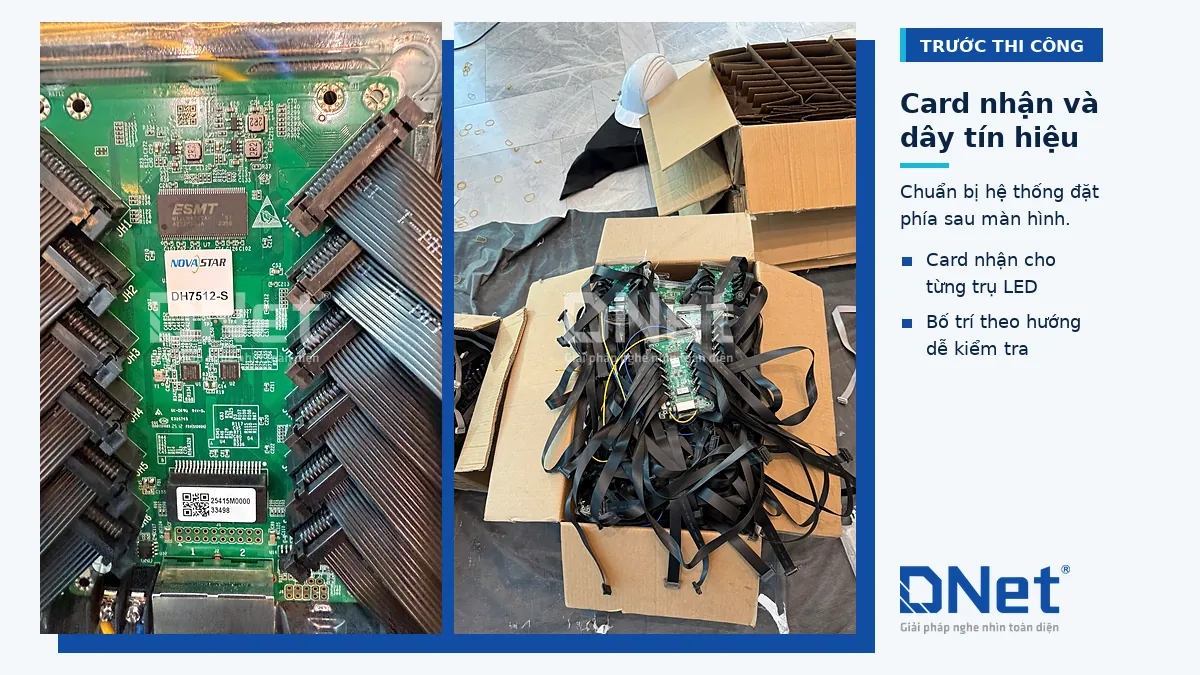 Card nhận tín hiệu và dây tín hiệu chuẩn bị cho màn hình LED trụ tròn