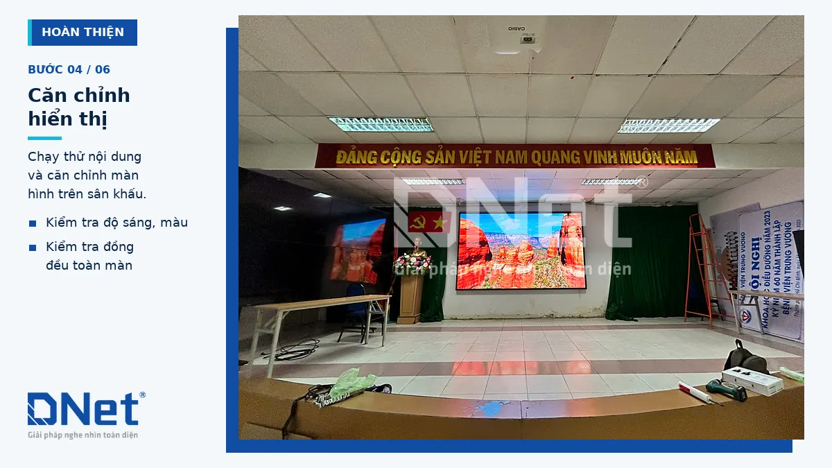 Màn hình LED P2.5 chạy thử trên sân khấu hội trường Bệnh viện Trưng Vương