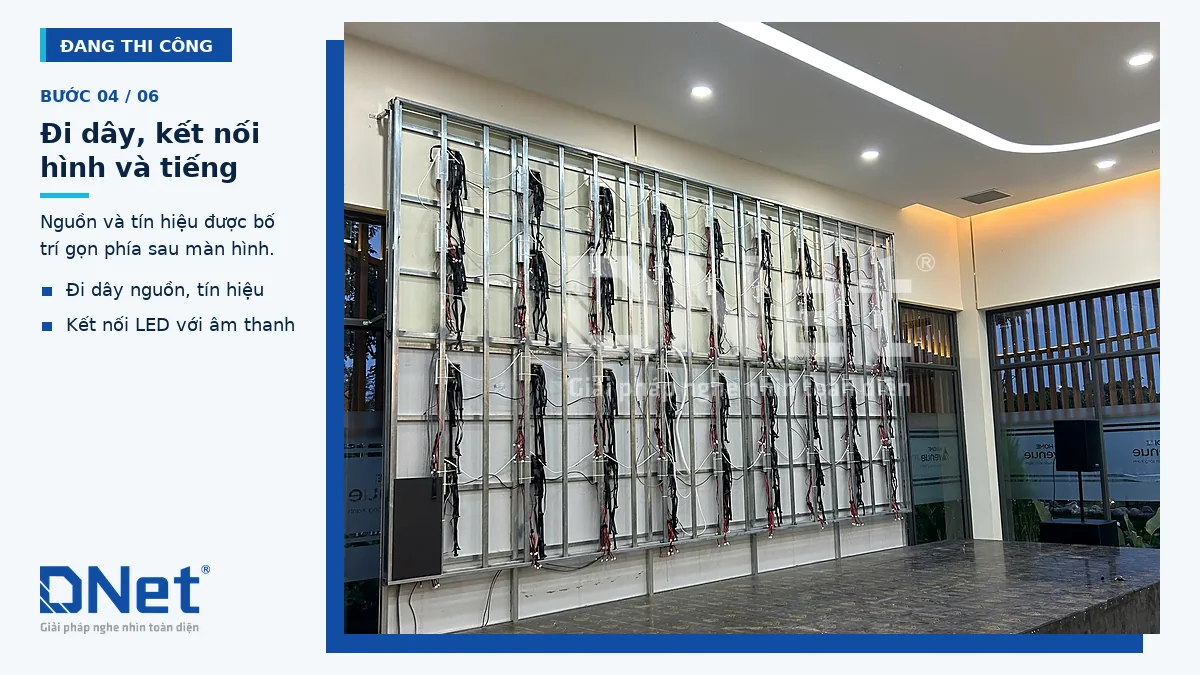Khung màn hình LED đã đi dây nguồn và tín hiệu tại khu bán hàng
