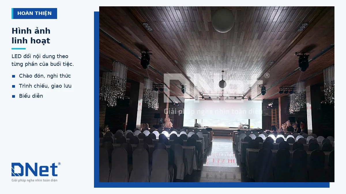 Màn hình LED và đèn sân khấu sảnh tiệc cưới sau khi hoàn thiện
