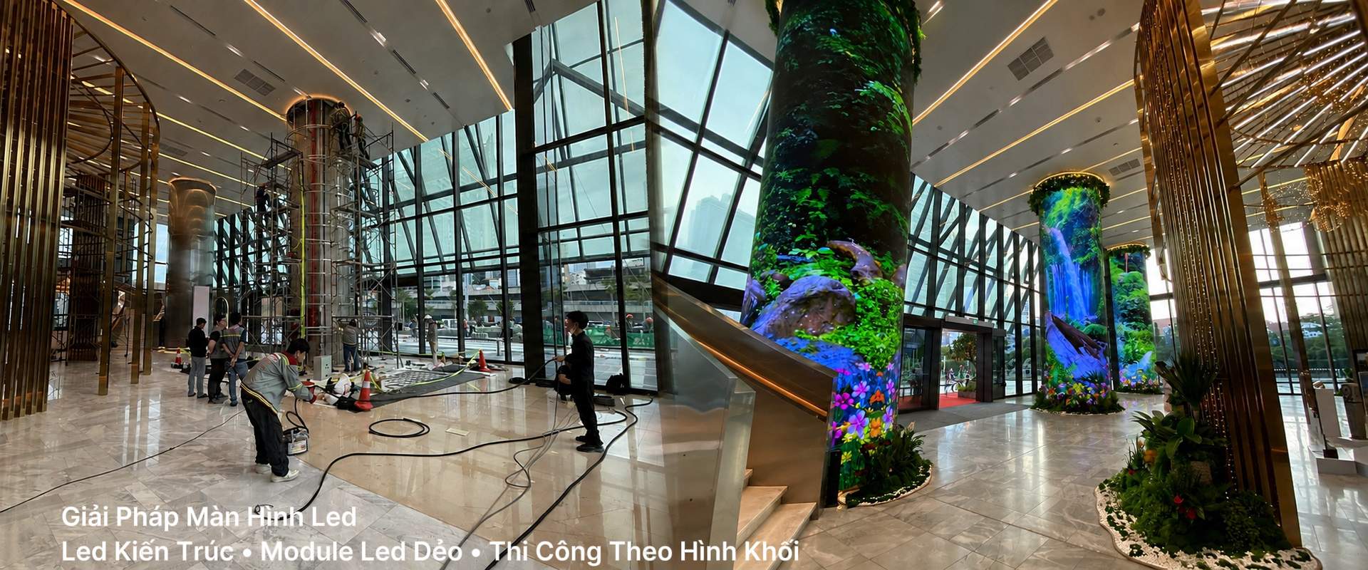 LED kiến trúc cột tròn tại sảnh tòa nhà
