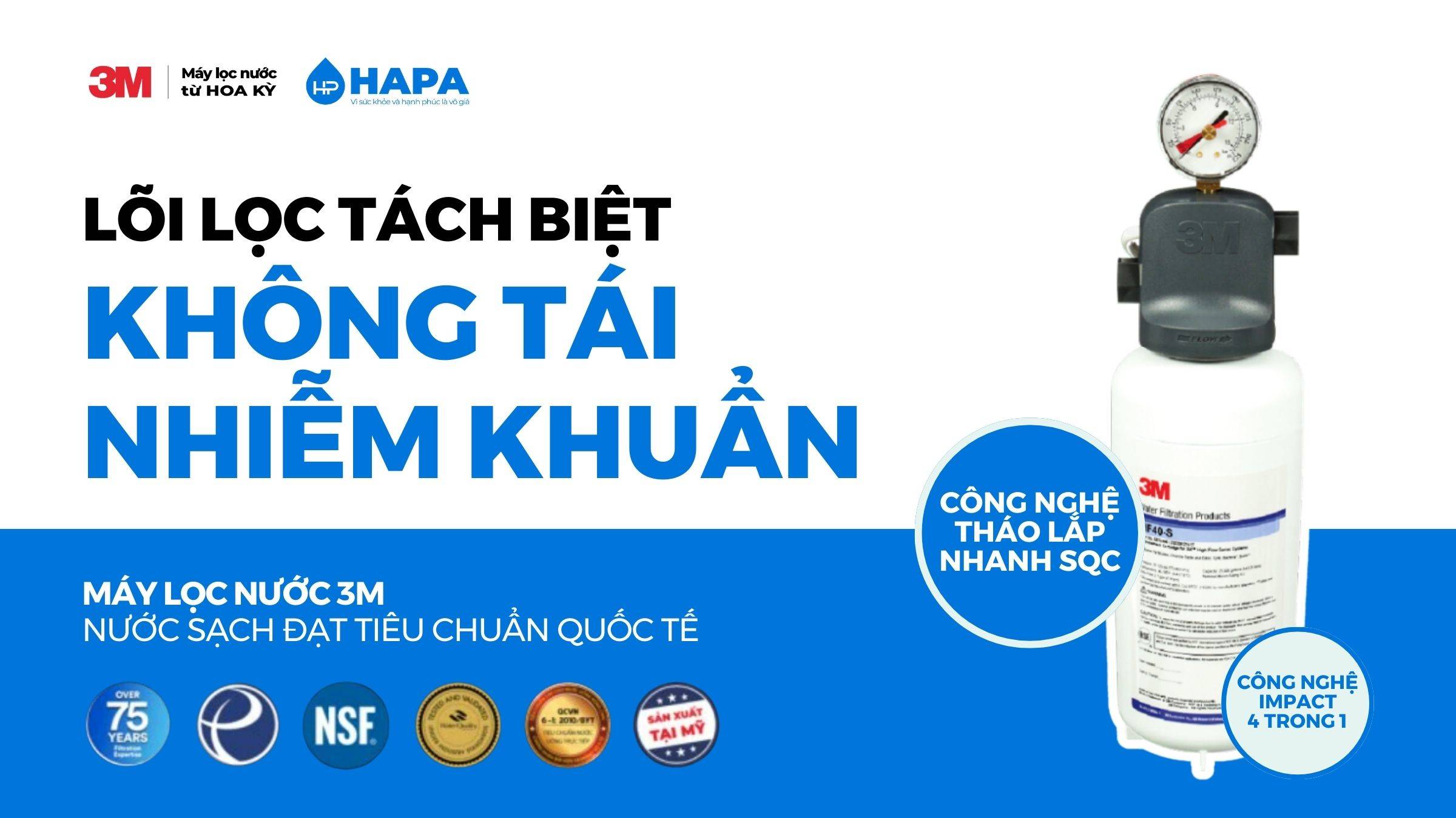 Lõi Lọc Tách Biệt Của Máy Lọc Nước 3M Không Tái Nhiễm Khuẩn