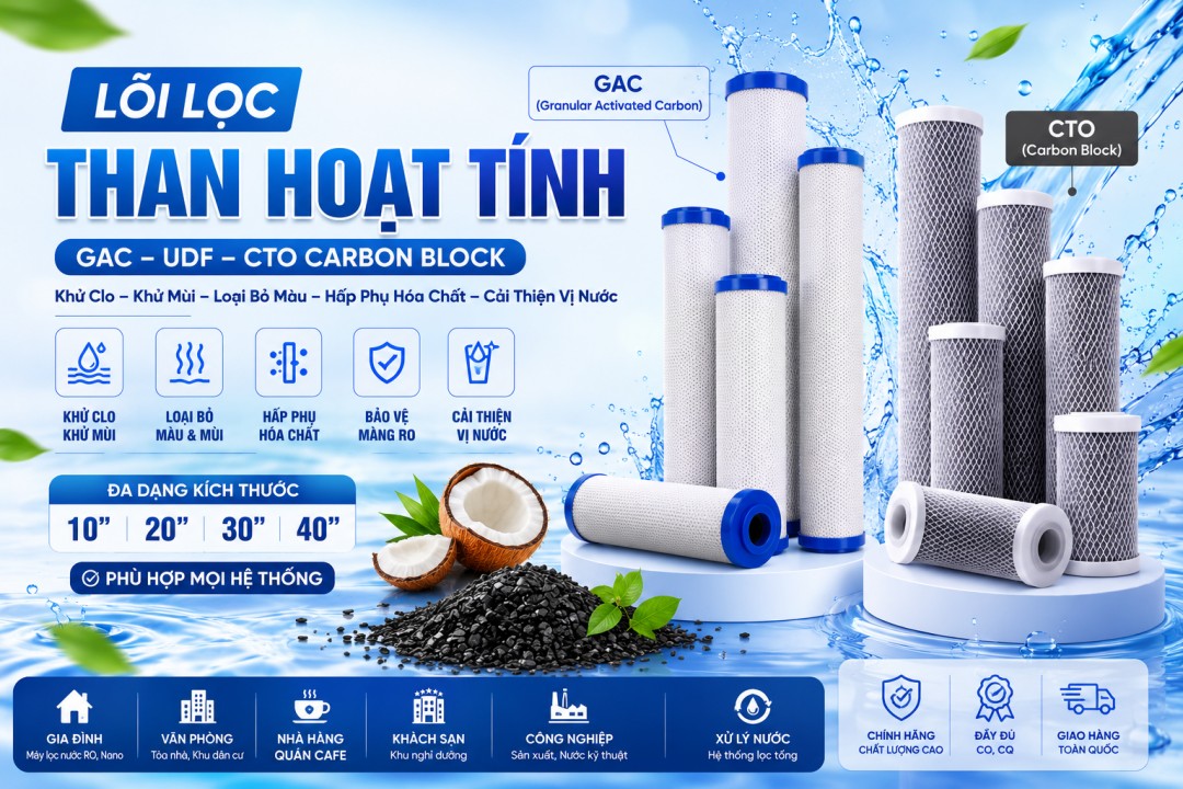 Lõi Lọc Than Hoạt Tính Carbon Cao Cấp 10" 20" 30" 40" Chính Hãng
