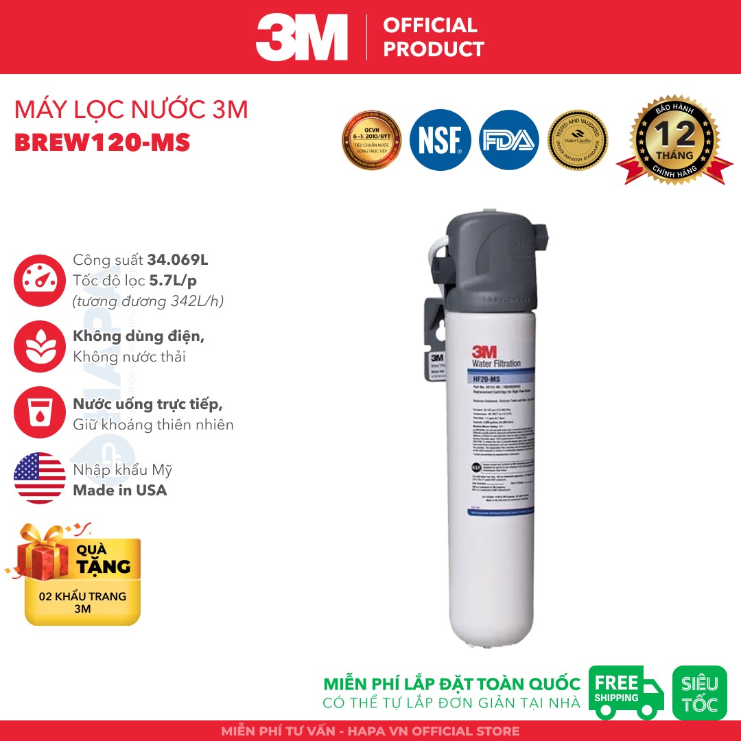 Máy Lọc Nước 3M BREW120-MS Uống Trực Tiếp Từ Vòi - Nhập Khẩu Mỹ