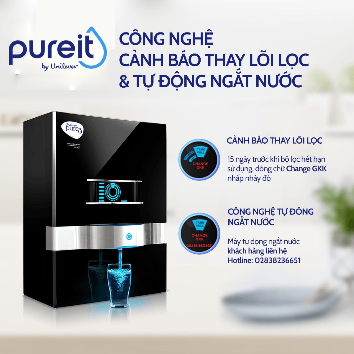 Chế độ thông báo thay lõi lọc của Máy Lọc Nước Unilever Pureit