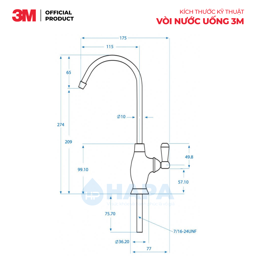 kích thước kỹ thuật của vòi nước uống 3M