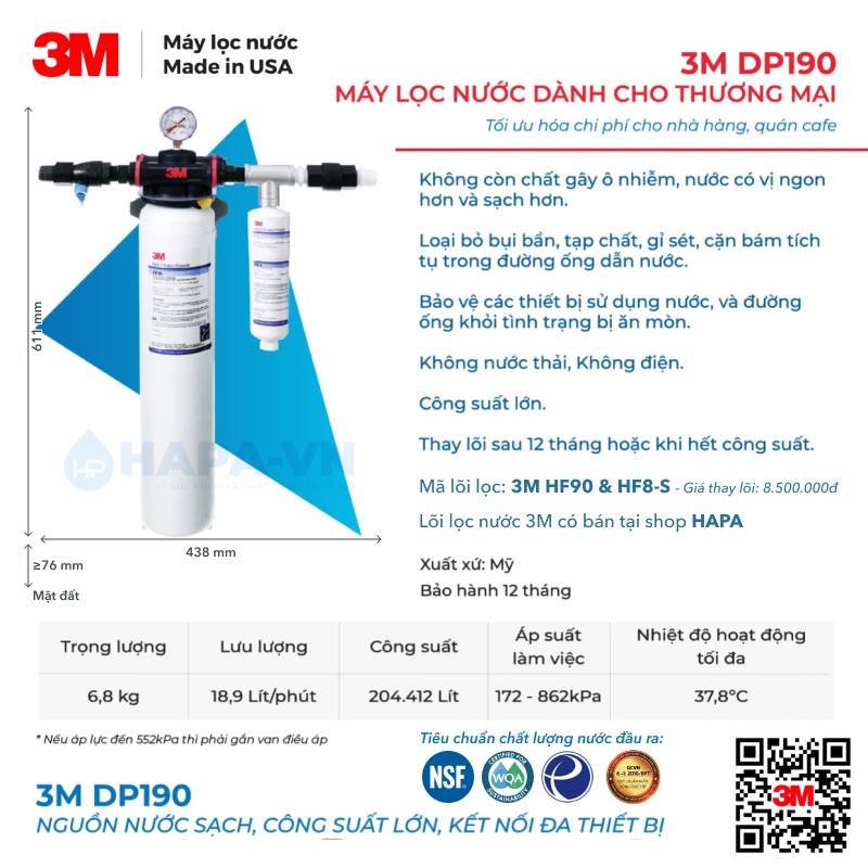 Thông số kĩ thuật Máy Lọc Nước 3M DP190