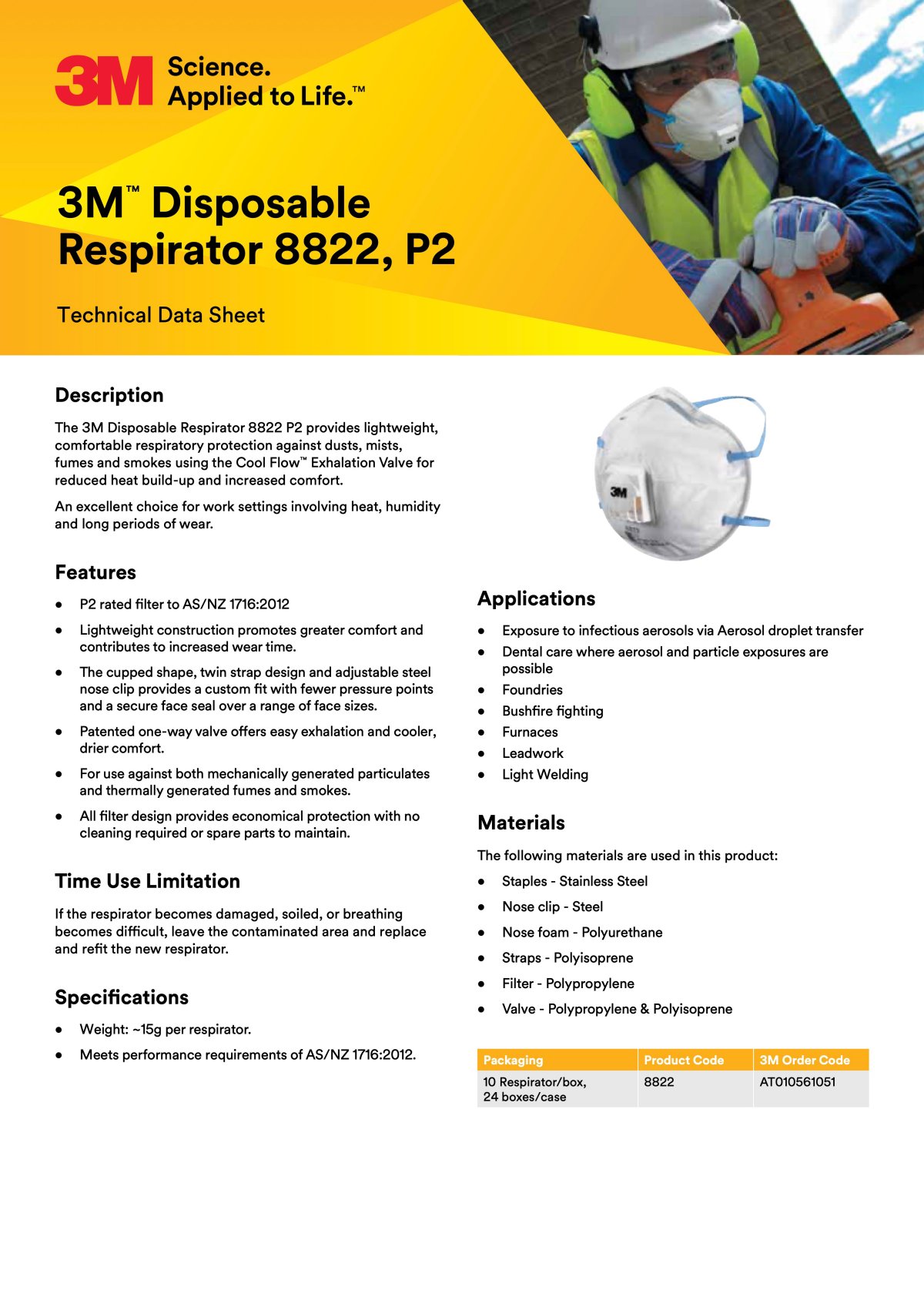 3M™ Disposable Respirator 8822, P2 - Technical Data Sheet