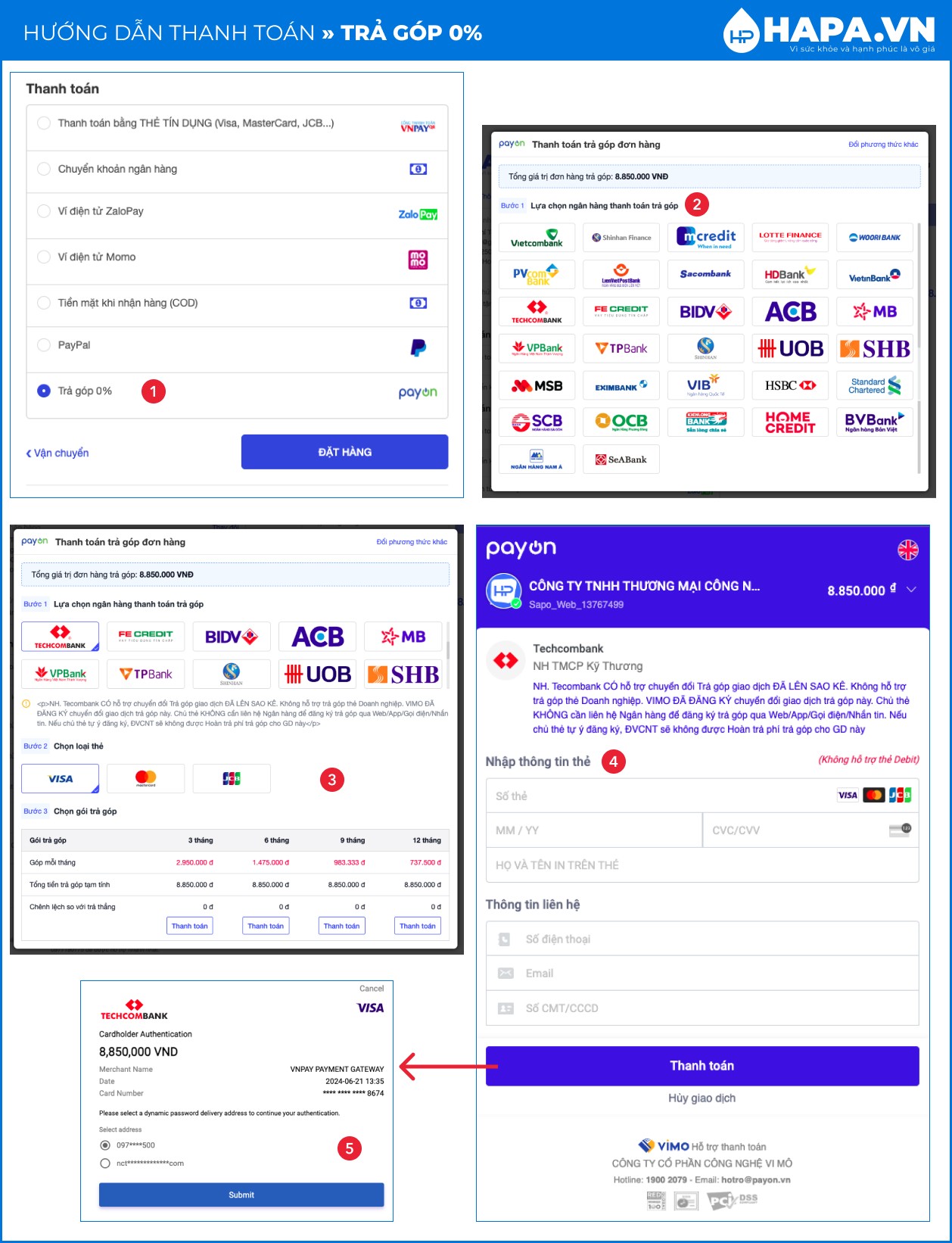 Hướng dẫn thanh toán tại website HAPA.VN - Thanh toán trả góp 0%