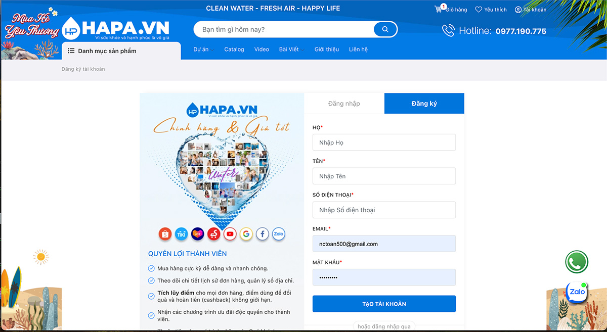 Hướng dẫn mua hàng tại HAPA - Đăng ký - Đăng nhập