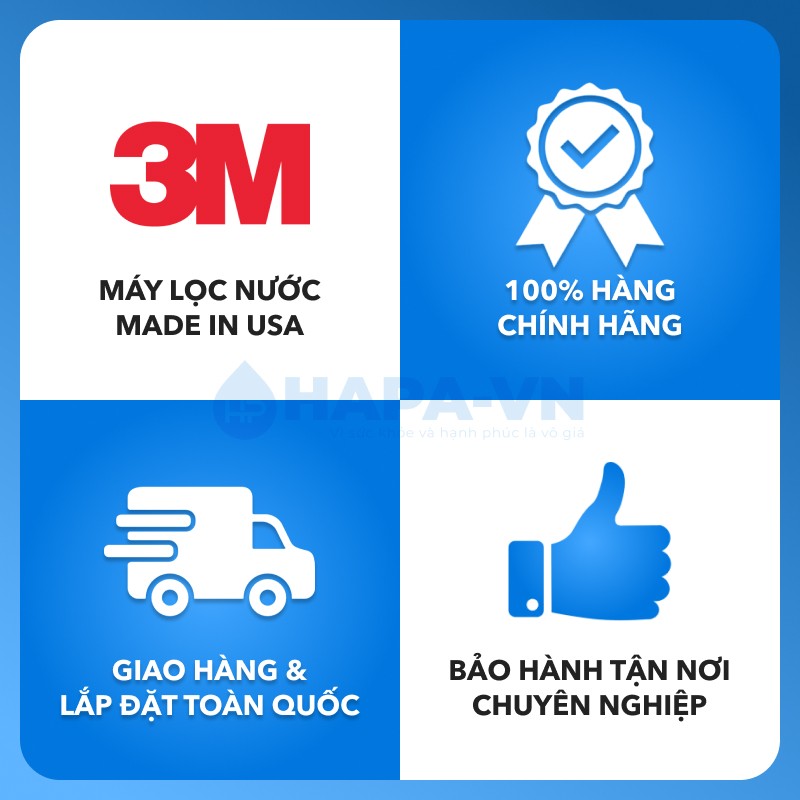 Tất cả Máy Lọc Nước 3M mua tại HAPA đạt tiêu chuẩn chất lượng với đầy đủ giấy tờ và chính sách bảo hành chính hãng