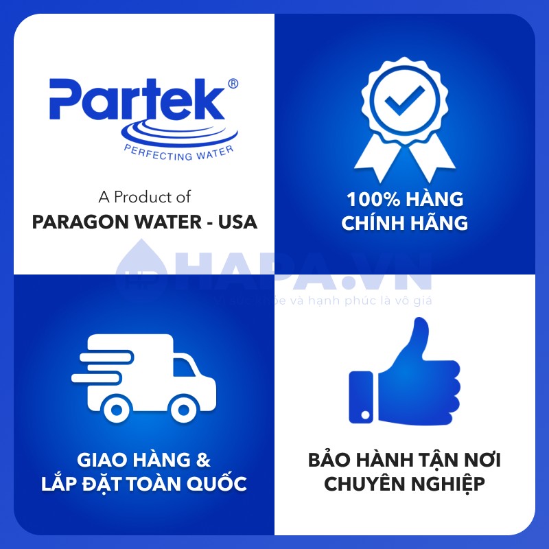 ất cả Bộ Tiền Xử Lý Nước PARTEK P4540-PT-S mua tại HAPA đạt tiêu chuẩn chất lượng với đầy đủ giấy tờ và chính sách bảo hành chính hãng, bảo dưỡng trọn đời.