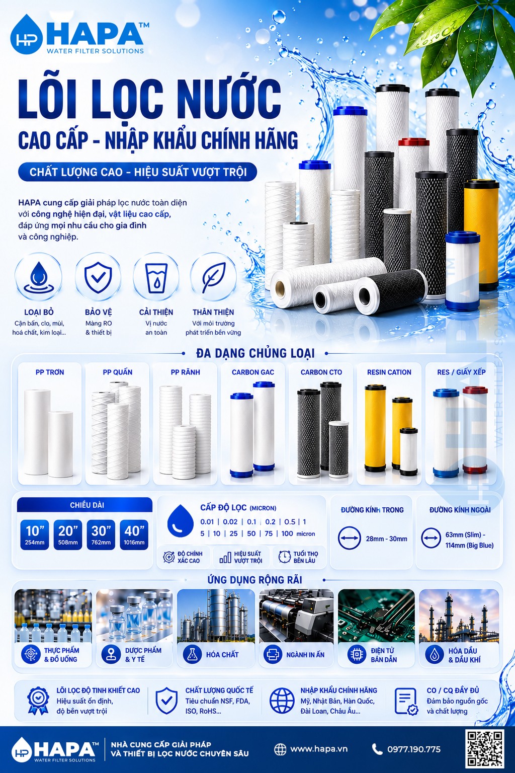 Lõi Lọc Nước Chính Hãng 3M, Pentair, Aquaphor, RYO, PARTEK | Thay Lõi Định Kỳ HAPA