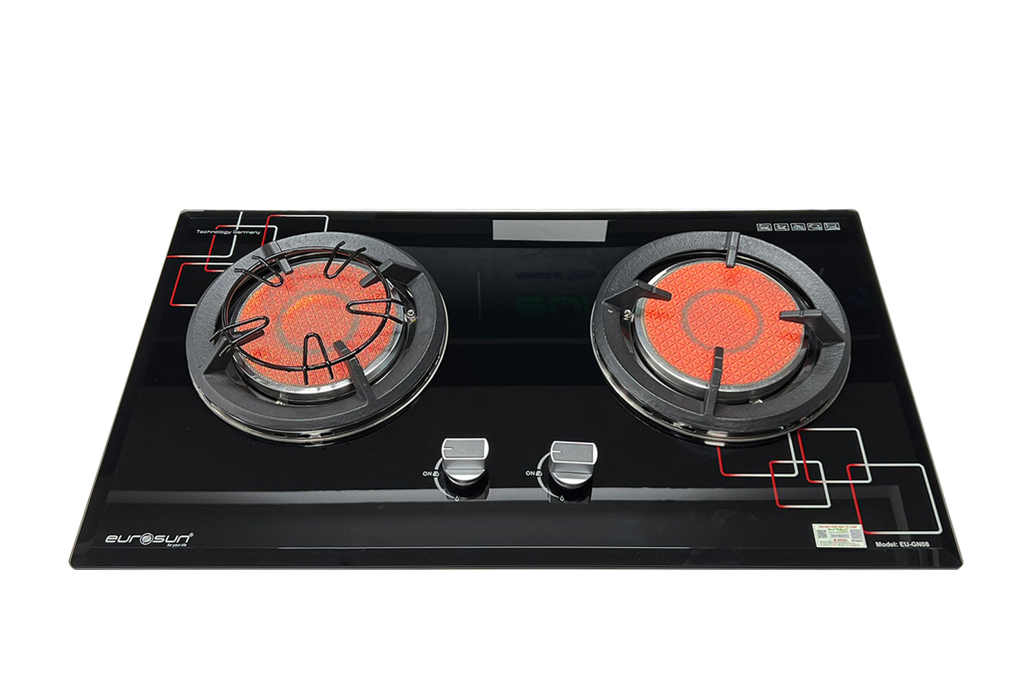 Bếp Gas Hồng Ngoại EUROSUN EU-GN08 Cao Cấp 2 Vùng Nấu, 100% Đồng ITALY