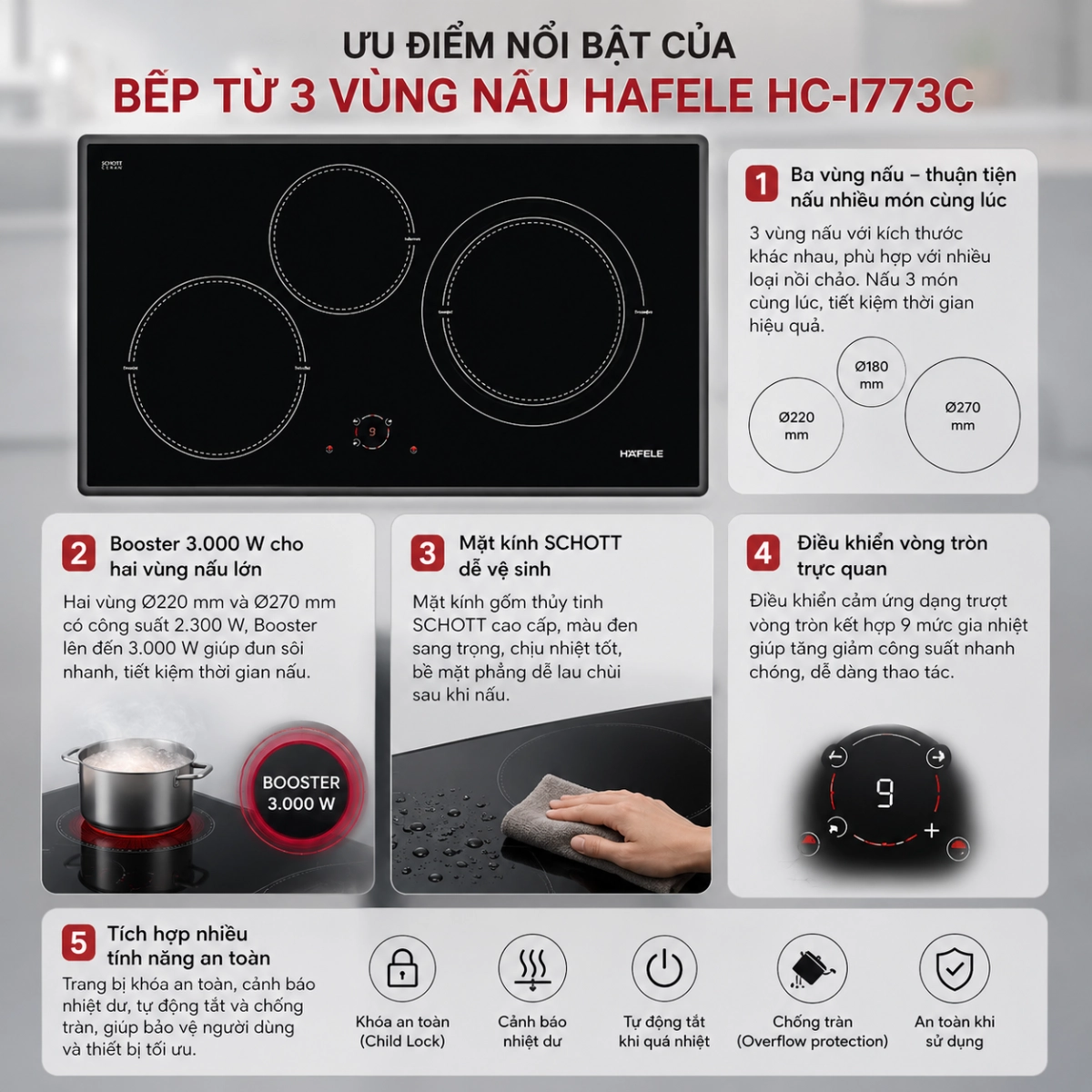 Ưu Điểm Bếp Từ 3 Vùng Nấu HAFELE HC-I773C