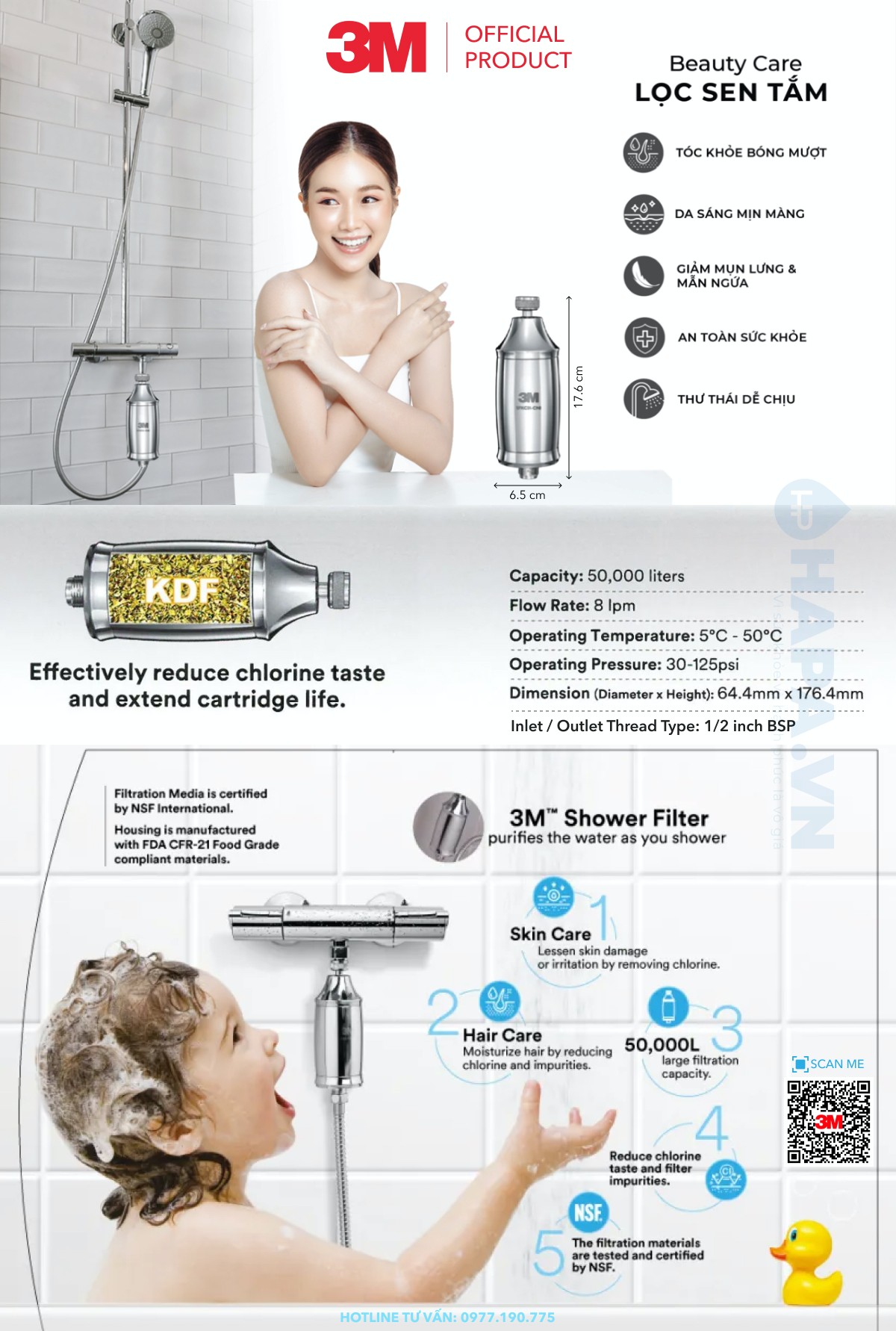 Công nghệ lọc nước 3M KDF Bộ Lọc Nước Vòi Sen 3M SFKC01-CN1 Nóng Lạnh của Tập đoàn 3M - Hoa Kỳ