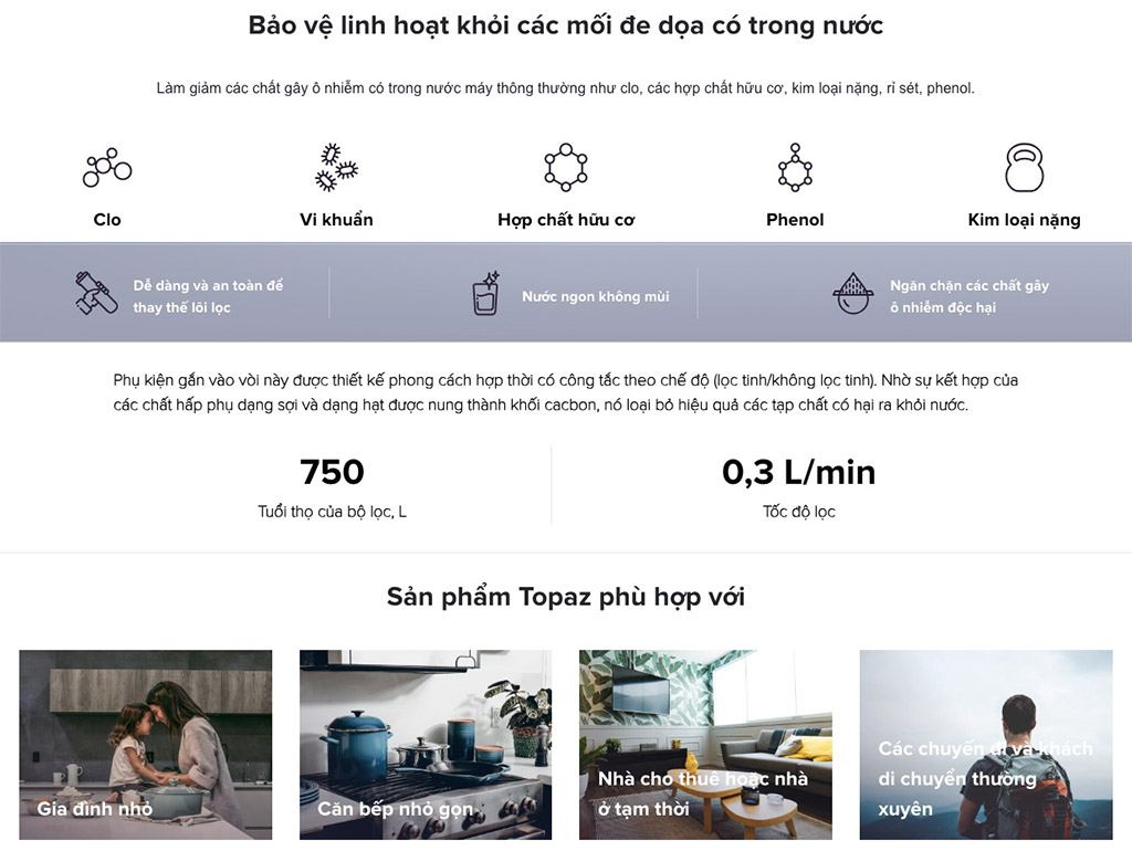 AQUAPHOR Topaz là bộ lọc tại vòi siêu nhỏ gọn và giá cả phải chăng để lọc nước cường độ cao