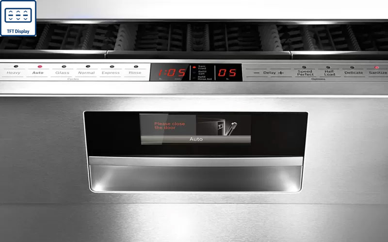 Màn hình TFT hiển thị thông tin trên máy rửa bát Bosch SMS68TW06E