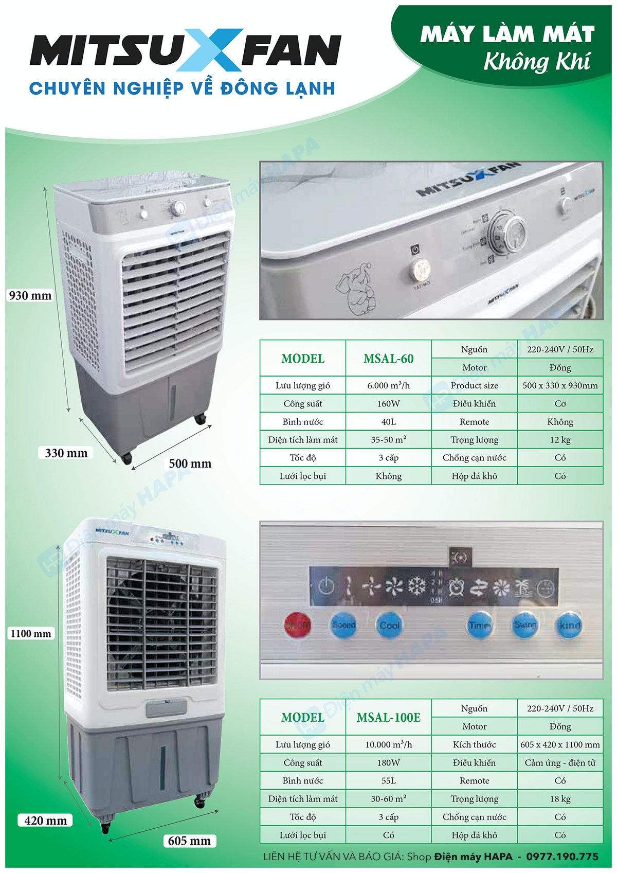 Quạt Hơi Nước Cao Cấp MITSUXFAN - Đầy Đủ Model, 15-130 m², 40-90 Lít - Hàng Chính Hãng