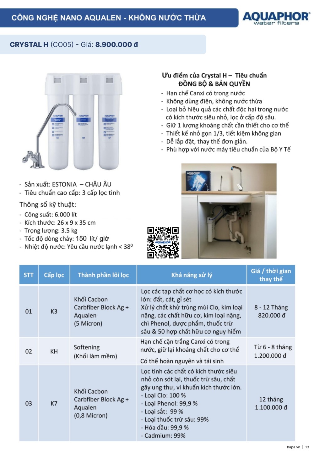 Catalog Máy Lọc Nước AQUAPHOR Châu Âu - Máy Lọc Nước AQUAPHOR CRYSTAL H - Chính hãng và Giá tốt tại HAPA VN - Trang 13