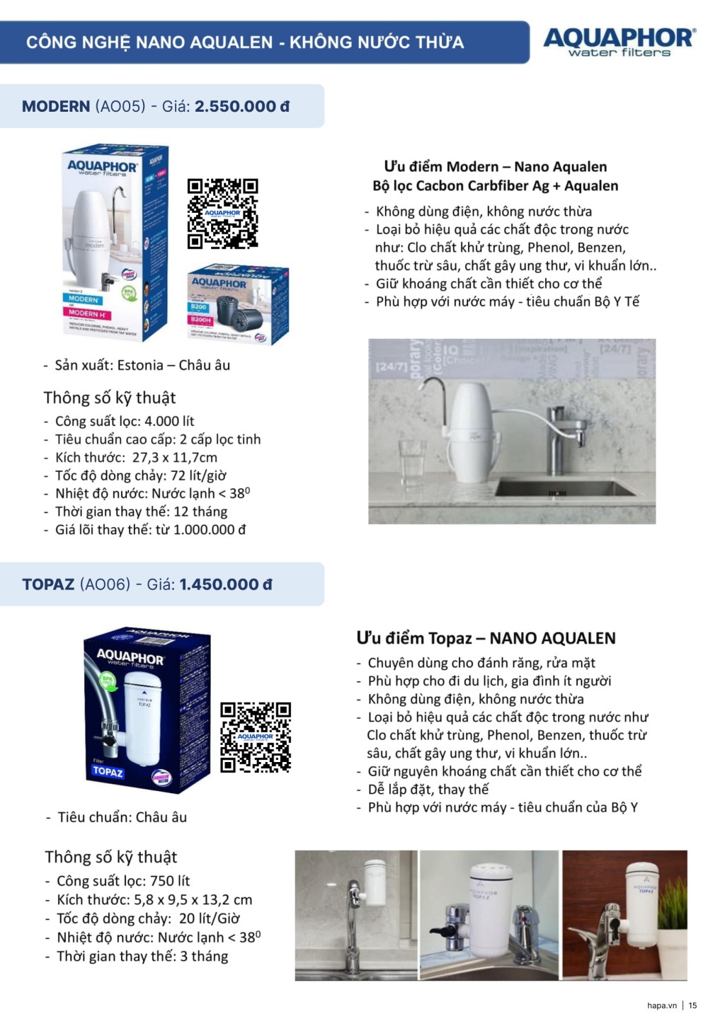 Catalog Máy Lọc Nước AQUAPHOR Châu Âu - Máy Lọc Nước AQUAPHOR MODERN - Chính hãng và Giá tốt tại HAPA VN - Trang 15