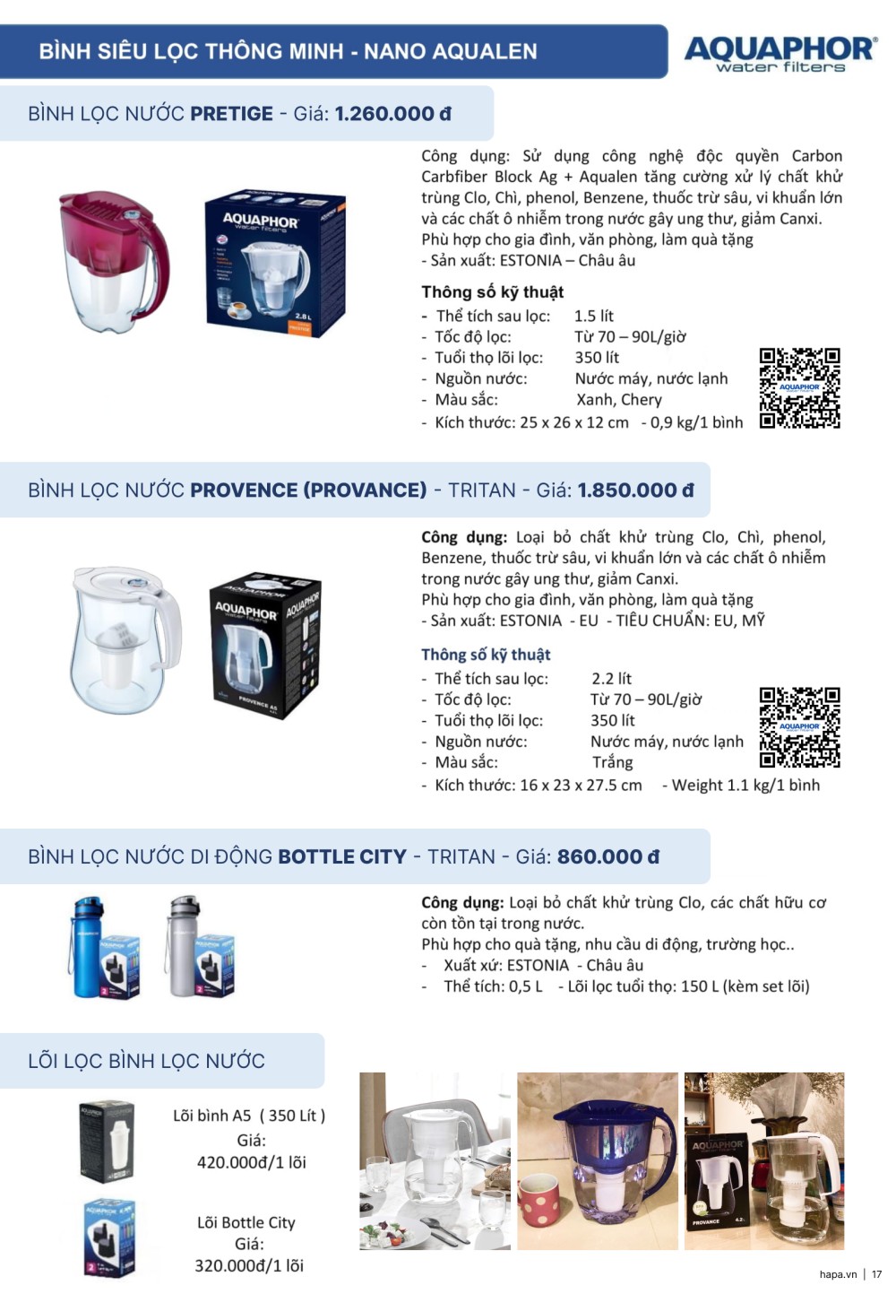 Catalog Máy Lọc Nước AQUAPHOR Châu Âu - Bình Lọc Nước AQUAPHOR PRESTIGE, PROVENCE, PROVANCE - Chính hãng và Giá tốt tại HAPA VN - Trang 17