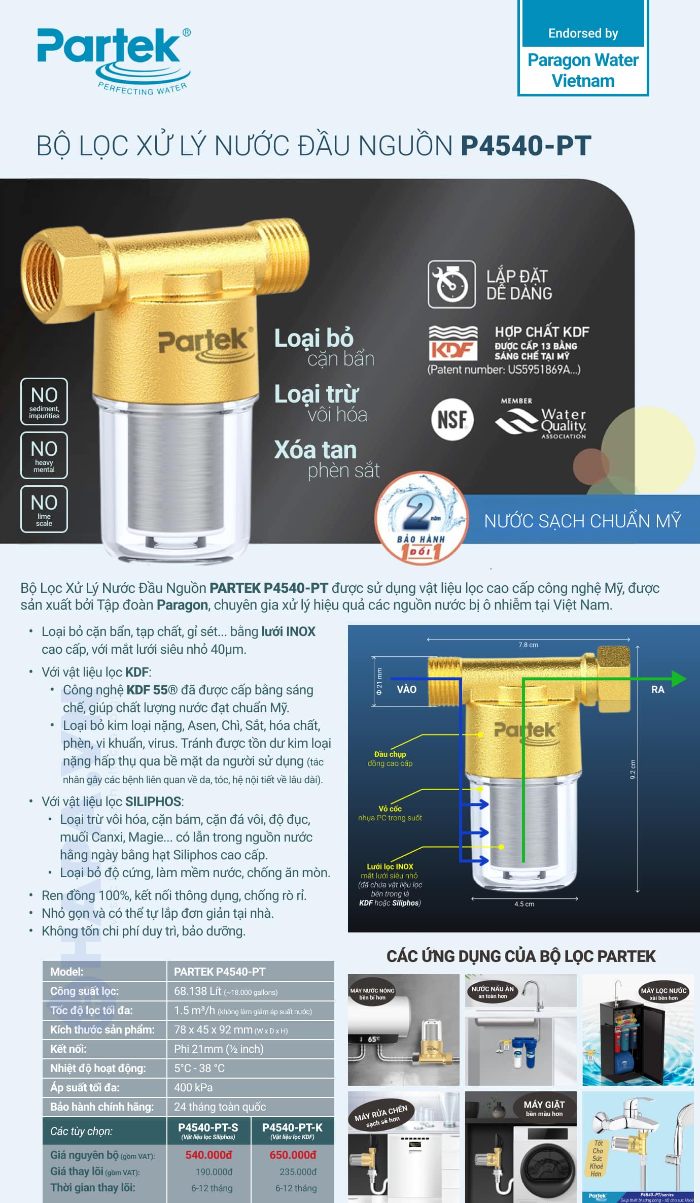 Công nghệ lọc nước KDF và SILIPHOS của Bộ Tiền Xử Lý Nước PARTEK P4540-PT - Hàng Chính Hãng