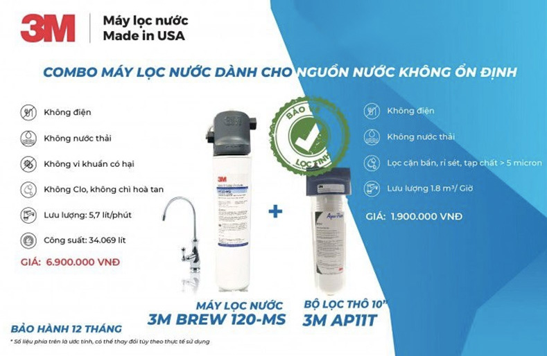 Combo Máy Lọc Nước Mỹ 3M BREW 120-MS + Vòi 3M + Lọc Thô 3M AP11T - Lọc Nước Dân Dụng