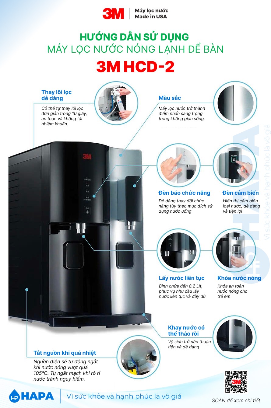 Hướng dẫn sử dụng Máy Lọc Nước Nóng Lạnh Để Bàn 3M HCD-2 Tích Hợp Đèn UV - Nhập Khẩu Mỹ