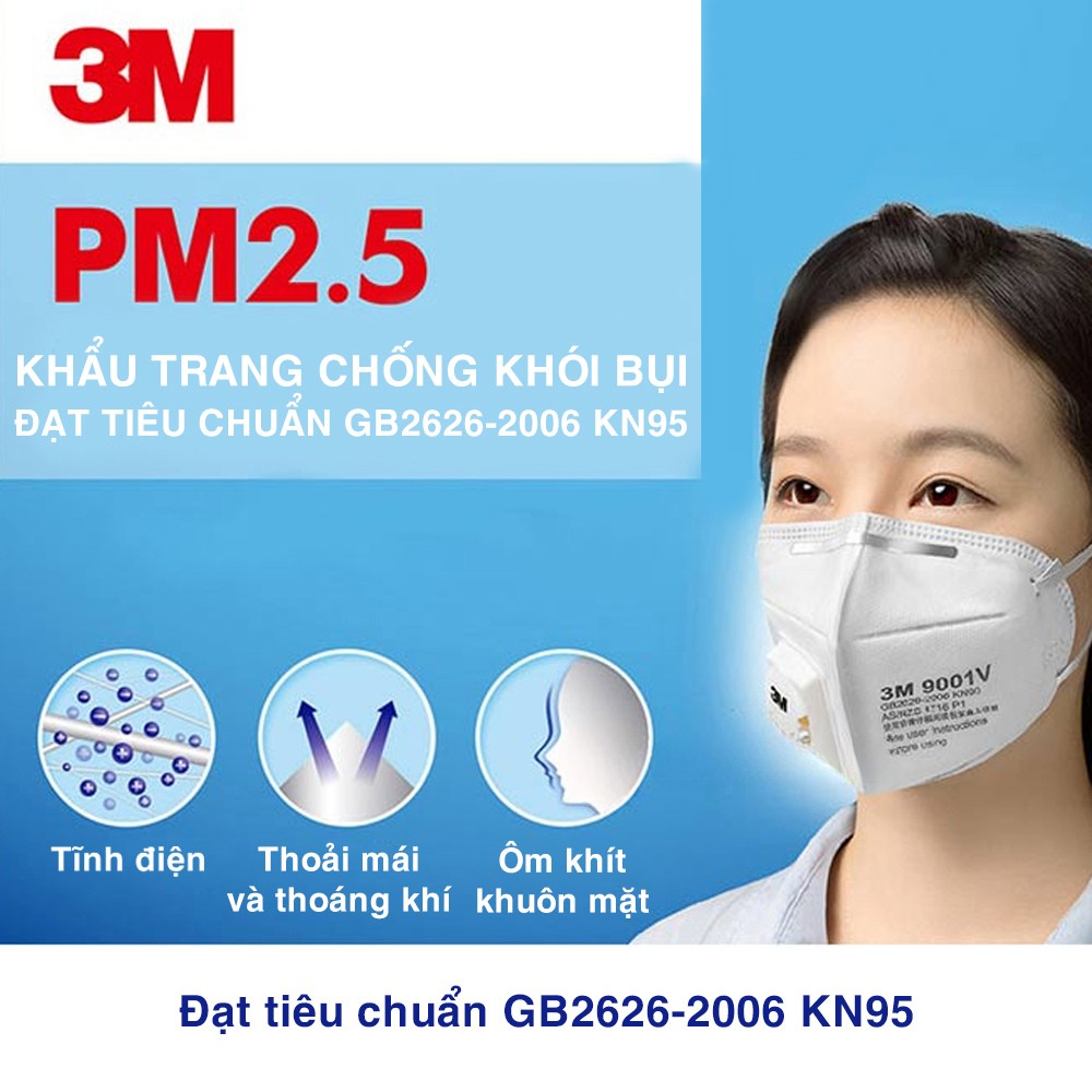Giới thiệu Khẩu Trang 3M 9501V+ Tiêu Chuẩn KN95 Có Van - Hàng Chính Hãng 3M