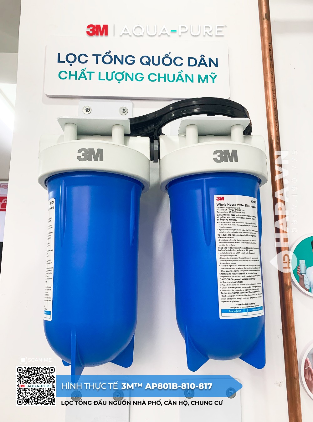 Ảnh lắp đặt thực tế của Máy lọc nước đầu nguồn 3M™ Aqua-Pure™ AP801B-810-817 sử dụng lõi PP AP810 và GAC AP817 tại HAPA VN - 03