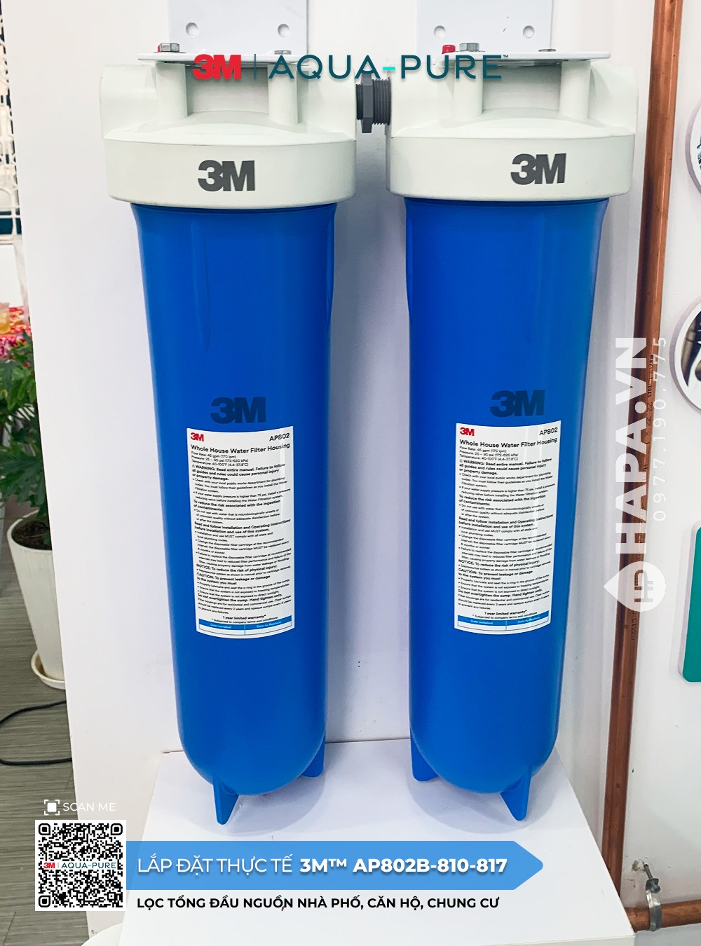 Ảnh lắp đặt thực tế của Máy lọc nước đầu nguồn 3M™ Aqua-Pure™ AP802B-810-817 sử dụng lõi PP AP810 và GAC AP817 mua tại HAPA VN - 07