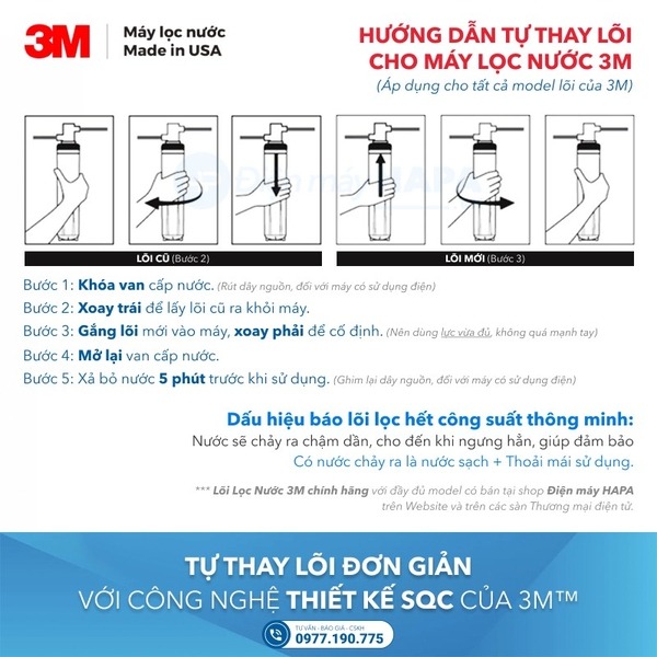 Các bước thay lõi lọc 3M chi tiết và nhanh chóng 