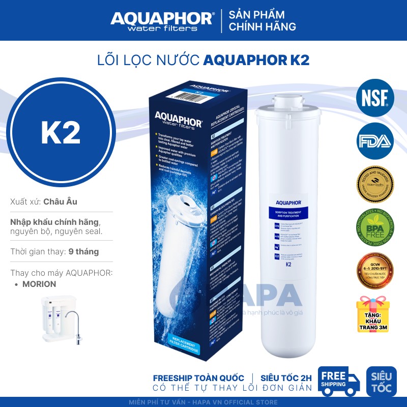 Lõi lọc AQUAPHOR K2 (Sorbtion Treatment and Purification)  sử dụng công nghệ NANO Aqualen