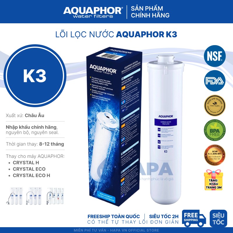  Lõi lọc AQUAPHOR K3 (Khối bộ lọc Carbon Aqualen - PreFilter) sử dụng công nghệ NANO Aqualen