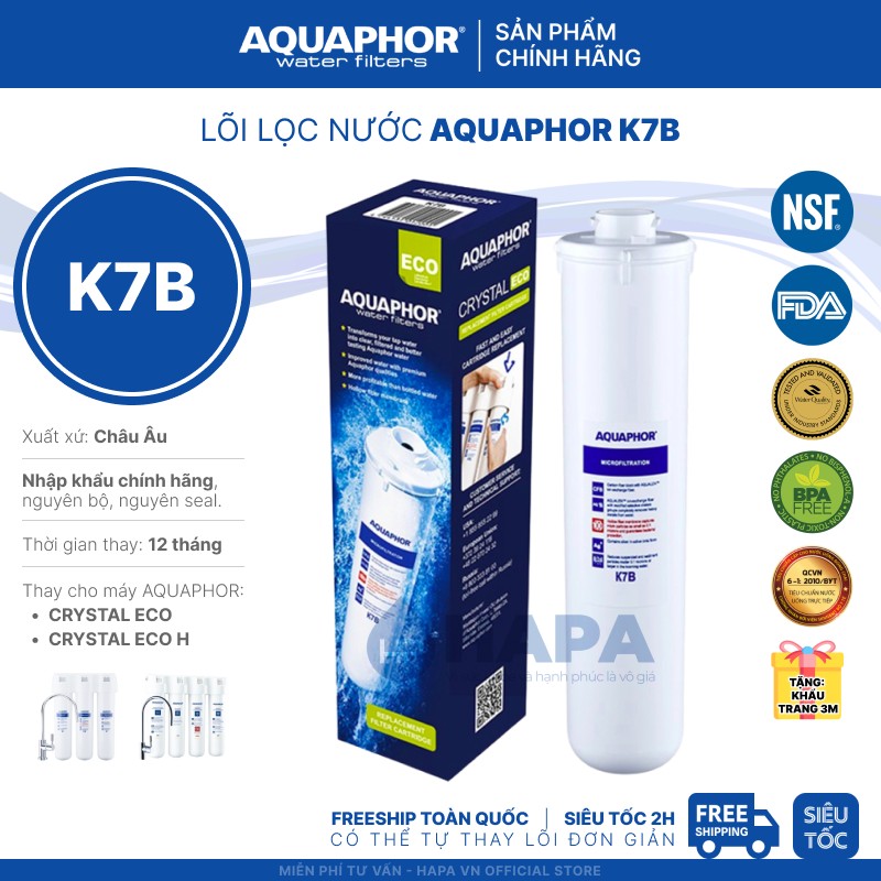 Lõi lọc AQUAPHOR K7B (Microfiltration - Màng siêu lọc Hollow fiber 0.1 micron)  sử dụng công nghệ NANO Aqualen
